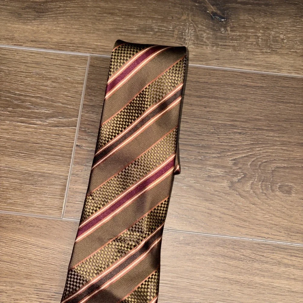 Canali Italy Tie Striped Chocolate Brown‎ Necktie Silk Office Italy 3.75x59